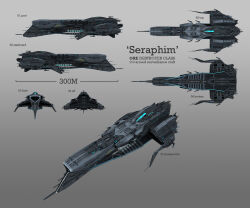 Rule 34 | 3d, cannon, character sheet, commentary, concept art, destroyer (eve online), eve online, glowing, grey background, grey theme, highres, lobaud, military vehicle, multiple views, no humans, original, outer ring excavations (eve online), science fiction, spacecraft, thrusters, turret, vehicle focus