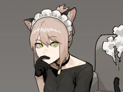 Rule 34 | 1girl, animal ears, black gloves, cat ears, choker, covering own mouth, gloves, gogalking, grey background, hand up, looking at viewer, original, shadow, simple background, solo, upper body, yellow eyes