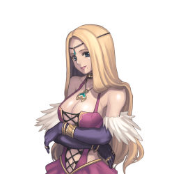 Rule 34 | 00s, 1girl, ar tonelico, ar tonelico i, bare shoulders, blonde hair, blue eyes, bracelet, breasts, choker, claire branch, cleavage, elbow gloves, gloves, gust, jewelry, large breasts, long hair, nagi ryou, necklace, official art, ring, simple background, solo