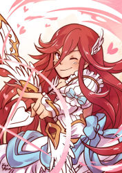 Rule 34 | bow (weapon), cordelia (fire emblem), dress, fire emblem, fire emblem awakening, fire emblem heroes, holding, holding weapon, looking at viewer, nintendo, one eye closed, red eyes, red hair, smile, weapon, wedding dress, white dress