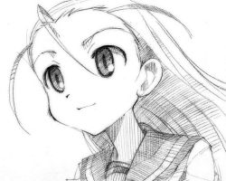 Rule 34 | 00s, 1girl, ahoge, elise von dietrich, from side, gofu, greyscale, light smile, long hair, looking to the side, monochrome, portrait, school uniform, serafuku, simple background, sketch, sky girls, smile, solo, traditional media