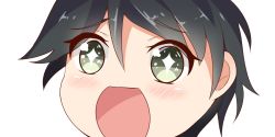 Rule 34 | + +, 10s, 1girl, black hair, close-up, green eyes, kantai collection, looking at viewer, mogami (kancolle), nahaki, no nose, open mouth, portrait, short hair, simple background, sin-poi, solo, sparkling eyes, symbol-shaped pupils, white background
