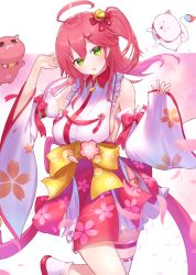 Rule 34 | 1girl, 35p (sakura miko), absurdres, ahoge, animal print, bad anatomy, bare shoulders, bell, breasts, cat, cat print, cherry blossom print, cherry blossoms, collar, detached sleeves, floral print, gore (white gore), green eyes, hair bell, hair between eyes, hair ornament, hairclip, highres, hololive, kintoki (sakura miko), large breasts, nontraditional miko, one side up, paw print, paw print pattern, pink cat, pink hair, red collar, sakura miko, sakura miko (1st costume), sideboob, single thighhigh, thighhighs, virtual youtuber, white cat, white thighhighs, wide sleeves