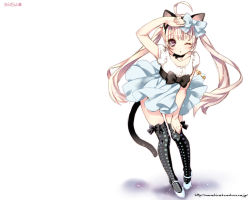 Rule 34 | 00s, 1girl, 2009, ;o, ahoge, animal ears, arm up, artist name, black thighhighs, blush, bow, cat ears, cat tail, choker, contrapposto, dress, fake animal ears, female focus, fingernails, grey nails, hair bow, hair ornament, hand on own thigh, hand on thigh, jewelry, kamiya maneki, key, leaning forward, long fingernails, long hair, looking at viewer, mary janes, nail polish, necklace, one eye closed, open mouth, original, patterned legwear, pendant, pink eyes, pink hair, polka dot, polka dot legwear, puffy sleeves, purple eyes, shiny skin, shoes, simple background, skirt, solo, standing, straight hair, tail, thighhighs, twintails, very long hair, wallpaper, watermark, web address, white background, wince, wink, zettai ryouiki