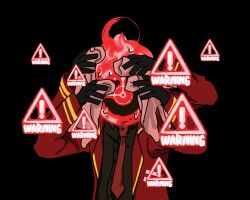 Rule 34 | 1other, 3mm lc, black background, black shirt, clock, coat, collared shirt, dante (limbus company), extra arms, fire, highres, limbus company, necktie, object head, project moon, red coat, red fire, red necktie, shirt, sign, simple background, solo, upper body, warning sign, wing collar, wiping sweat