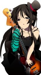 Rule 34 | akiyama mio, bad id, bad pixiv id, black eyes, black hair, don&#039;t say &quot;lazy&quot;, facepaint, fingerless gloves, gloves, guitar, hat, highres, instrument, k-on!, long hair, oyu no kaori, solo, top hat, transparent background