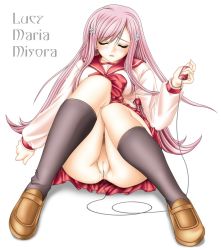 Rule 34 | 00s, 1girl, character name, cleft of venus, closed eyes, egg vibrator, female focus, female masturbation, flower, hair flower, hair ornament, loafers, long hair, lucy maria misora, masturbation, no panties, pink hair, pussy, pussy juice, school uniform, serafuku, sex toy, shoes, simple background, skirt, solo, to heart (series), to heart 2, tomoya kankurou, uncensored, upskirt, vibrator, white background