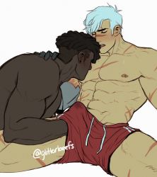 Rule 34 | 2boys, abs, bara, black hair, blush, buffshiro, bulge, closed eyes, dark-skinned male, dark skin, erection, erection under clothes, groping, hand under clothes, highres, interracial, large pectorals, male focus, multiple boys, muscular, muscular male, navel, nipples, open mouth, pectorals, red shorts, ryan kinkade, scar, scar on arm, scar on chest, scar on face, scar on leg, scar on nose, scar on stomach, short hair, shorts, sideburns, sucking male nipple, takashi shirogane, thick thighs, thighs, topless male, twitter username, undercut, voltron: legendary defender, voltron (series), white hair, yaoi