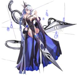 Rule 34 | 1girl, absurdly long hair, ark order, atropos (ark order), bare shoulders, belt, black belt, black dress, black footwear, black gloves, black thighhighs, blood, blue eyes, boots, bow, braid, breasts, collarbone, detached sleeves, dress, facial mark, fire, full body, gloves, hair bow, hairband, heterochromia, holding, holding scissors, invisible chair, large breasts, leg tattoo, long hair, official art, pelvic curtain, pink eyes, scissors, single glove, sitting, solo, string, tachi-e, tattoo, thigh boots, thighhighs, thighs, transparent background, very long hair, white bow, white hair, you ni ge shaobing