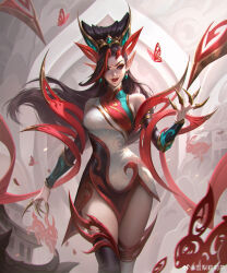 Rule 34 | 1girl, absurdres, artist name, asymmetrical bangs, asymmetrical hair, black hair, breasts, bug, butterfly, claw (weapon), cowboy shot, dress, earrings, eyeshadow, facial mark, forehead mark, hair ornament, highres, house, indoors, insect, jewelry, large breasts, league of legends, long hair, looking at viewer, makeup, mythmaker zyra, official alternate costume, official alternate hairstyle, parted lips, pointy ears, purple eyes, rabbit, red butterfly, red eyeshadow, sleeveless, sleeveless dress, smile, solo, sydney lily, weapon, zyra