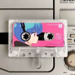 Rule 34 | 1girl, blue hair, cassette tape, headphones, original, panasonynet, photo (medium), pink background, pink eyes, portrait, profile, retro artstyle, short hair, solo, unconventional media