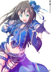 Rule 34 | 1girl, artist request, belt, bow, bowtie, chain, choker, groin, hat, highres, idolmaster, idolmaster cinderella girls, idolmaster cinderella girls starlight stage, looking at viewer, microphone, midriff, music, navel, shibuya rin, singing, smile