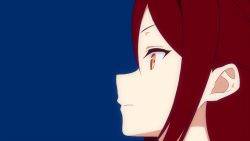 Rule 34 | 1girl, blue background, from side, light frown, long hair, love live!, love live! sunshine!!, profile, red hair, sakurauchi riko, sellel, simple background, solo, yellow eyes