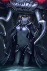 Rule 34 | 10s, 1girl, abyssal ship, breasts, glowing, glowing eyes, highres, kachayori, kantai collection, medium breasts, solo, wo-class aircraft carrier, yellow eyes