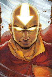 Rule 34 | 1boy, aang, aged up, avatar legends, bald, beard, closed mouth, commentary, face, facial hair, glowing, glowing eyes, glowing tattoo, looking at viewer, male focus, qinni, serious, solo, the legend of korra, watermark, web address