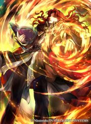 Rule 34 | 1boy, arvis (fire emblem), book, company name, fire, fire emblem, fire emblem: genealogy of the holy war, fire emblem cipher, full body, holding, holding book, holding weapon, looking at viewer, magic, nintendo, official art, red eyes, red hair, wada sachiko, weapon