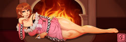Rule 34 | 1girl, alcohol, barefoot, black bra, bra, bra strap, breasts, brown eyes, brown hair, cleavage, cup, dakimakura (medium), dress, drinking glass, female focus, finger to mouth, fireplace, justinian knight, large breasts, lips, looking at viewer, lying, naughty face, nose, off-shoulder dress, off shoulder, aged up, on side, persona, persona 3, ribbed dress, short dress, short hair, smile, solo, takeba yukari, underwear, wine, wine glass