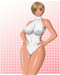 Rule 34 | breasts, dark skin, dead or alive, green eyes, large breasts, lisa hamilton, one-piece swimsuit, see-through, short hair, swimsuit, tecmo