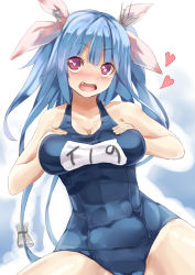 Rule 34 | 10s, 1girl, bad id, bad pixiv id, blue hair, grabbing another&#039;s breast, breasts, fang, grabbing, hair ornament, hair ribbon, heart, heart-shaped pupils, highres, i-19 (kancolle), kantai collection, large breasts, long hair, name tag, one-piece swimsuit, open mouth, personification, red eyes, ribbon, roten (rotenburo), school swimsuit, smile, solo, star-shaped pupils, star (symbol), swimsuit, symbol-shaped pupils, twintails