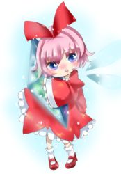 Rule 34 | 1girl, blue eyes, blush, bow, crystal, fairy, female focus, full body, gradient background, highres, kirby (series), kirby 64, nintendo, pink hair, ribbon, ribbon (kirby), solo, wings
