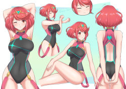 Rule 34 | 1girl, absurdres, black one-piece swimsuit, breasts, chest jewel, competition swimsuit, headpiece, highres, large breasts, one-piece swimsuit, pyra (pro swimmer) (xenoblade), pyra (xenoblade), red eyes, red hair, red one-piece swimsuit, ribbed swimsuit, ryochan96154, short hair, solo, strapless, strapless one-piece swimsuit, stretching, striped clothes, striped one-piece swimsuit, swept bangs, swimsuit, tiara, two-tone swimsuit, vertical-striped clothes, vertical-striped one-piece swimsuit, xenoblade chronicles (series), xenoblade chronicles 2