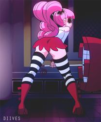 Rule 34 | 1girl, animated, animated gif, diives, eyes visible through hair, one piece, perona, pink hair, red footwear, red skirt, skirt, thighhighs, umbrella