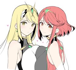 Rule 34 | 2girls, bare shoulders, blonde hair, blush, breast press, breasts, competition swimsuit, dual persona, earrings, gloves, halcon, hand on own hip, highleg, highleg swimsuit, highres, hip focus, jewelry, large breasts, long hair, looking at viewer, matching hair/eyes, multiple girls, mythra (radiant beach) (xenoblade), mythra (xenoblade), nintendo, one-piece swimsuit, open mouth, pyra (pro swimmer) (xenoblade), pyra (xenoblade), red eyes, red hair, simple background, swept bangs, swimsuit, symmetrical docking, tiara, white background, white gloves, white one-piece swimsuit, xenoblade chronicles (series), xenoblade chronicles 2, yellow eyes