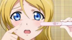 Rule 34 | 10s, 1girl, ayase eli, blonde hair, blue eyes, love live!, love live! school idol project, open mouth, pregnancy test, pregnant, solo, third-party edit