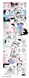 Rule 34 | absurdres, alternate language, animal ears, blue thighhighs, bondage outfit, breasts, cleavage, coat, comic, demon girl, different shadow, english text, facial mark, fur trim, garter straps, hat, highres, hooves, lap pillow, large breasts, limited palette, long hair, multiple boys, multiple girls, original, panties, shepherd0821, short hair, short shorts, shorts, sitting, slav squatting, small breasts, squatting, tail, thighhighs, underwear