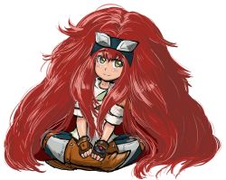 Rule 34 | absurdly long hair, big hair, boots, cheval, child, highres, knee pads, long hair, monster hunter (series), monster hunter stories, red hair, smile, very long hair
