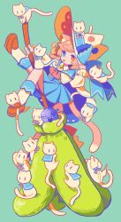 Rule 34 | 1girl, adjusting clothes, adjusting headwear, animal, animal ear fluff, animal ears, animal hat, animal on foot, animal on head, animal on leg, bell, belt, between thighs, blue belt, blue cape, blue eyes, blue sailor collar, bow, bright pupils, brooch, broom, cape, cat, cat ears, cat girl, cat hat, cat tail, clothed animal, commentary request, green background, hat, hat bow, heterochromia, highres, holding, holding broom, jewelry, jingle bell, loafers, long sleeves, medium hair, on head, orange eyes, orange footwear, orange hat, original, oversized object, pink bow, pink hair, pink tail, piyoko9494, pleated skirt, puffy long sleeves, puffy sleeves, sailor collar, shirt, shoes, skirt, socks, solo, tail, tongue, tongue out, two-sided cape, two-sided fabric, two-sided headwear, white cape, white cat, white hat, white pupils, white shirt, white socks, witch hat