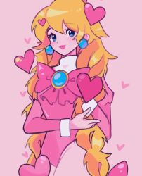 1girl alternate_costume alternate_hairstyle blonde_hair blue_eyes braid crown earrings gloves heart jewelry long_hair long_sleeves looking_at_viewer low_twintails mario_(series) meowwniz nintendo princess_peach self-upload smile solo sphere_earrings thighhighs twin_braids twintails very_long_hair white_gloves