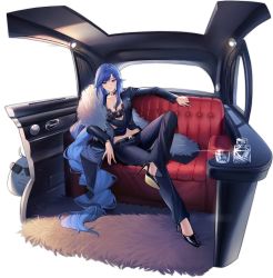 Rule 34 | 1girl, absurdly long hair, alternate costume, artist request, azur lane, belt, biloxi (azur lane), biloxi (empress in the silk seat) (azur lane), black bra, black footwear, black jacket, blue eyes, blue hair, blue nails, blue pants, blue ribbon, bra, braid, car interior, center opening, character name, choker, company name, copyright name, crossed legs, cup, drinking glass, eagle union (emblem), expressions, feather boa, formal, full body, fur, glass, hair ribbon, handkerchief, high heels, highres, jacket, jewelry, lace, lace bra, limousine, long hair, long sleeves, looking at viewer, manjuu (azur lane), nail polish, navel, necklace, no shirt, no socks, official alternate costume, official art, pants, pumps, reclining, ribbon, shoes, single braid, sitting, smile, suit, suit jacket, sunglasses, sunglasses removed, swept bangs, transparent background, underwear, very long hair, waistcoat, watch, watermark, wristwatch