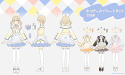 Rule 34 | absurdres, alternate color, animal ears, azusawa kohane, blonde hair, character sheet, dress, easter, frilled dress, frills, full body, heiwa (murasiho), highres, long sleeves, looking at viewer, low twintails, medium hair, project sekai, rabbit ears, rabbit girl, rabbit tail, standing, striped clothes, striped dress, tail, thighhighs, twintails, white thighhighs, yellow eyes