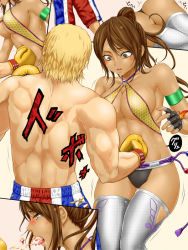 Rule 34 | 1boy, 1girl, ass, beating, belly punch, blonde hair, blood, blush, boxing, brazil, breasts, brown eyes, brown hair, christie monteiro, cleavage, dark skin, defeat, dingil, fighting, open mouth, punching, saliva, short hair, steve fox, sweat, tears, tekken, tongue, tongue out, trembling