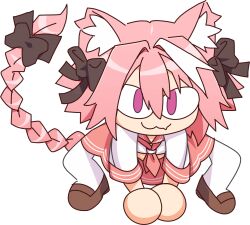 Rule 34 | &lt;|&gt; &lt;|&gt;, :3, animal ear fluff, animal ears, astolfo (fate), astolfo (sailor paladin) (fate), black bow, bow, braid, cat ears, fang, fate/apocrypha, fate/grand order, fate (series), fusion, hair bow, hair intakes, hair ribbon, highres, long braid, long hair, looking at viewer, melty blood, multicolored hair, neco-arc, neco spirit, official alternate costume, pink hair, pink sailor collar, purple eyes, red sailor collar, ribbon, sailor collar, school uniform, serafuku, single braid, skin fang, skirt, smile, solo, streaked hair, thighhighs, third-party edit, transparent background, tsukihime, type-moon, white hair, zomochikun