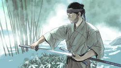Rule 34 | 1boy, absurdres, artist request, black hair, ghost of tsushima, highres, katana, male focus, sakai jin, samurai, sword, weapon