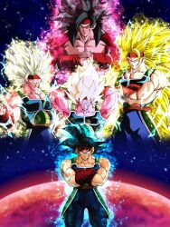 Rule 34 | 1boy, abs, absurdres, armor, aura, bardock, biceps, black eyes, black hair, blonde hair, blue eyes, body fur, closed mouth, dragon ball, dragon ball heroes, dragonball z, frown, highres, hiro (udkod1ezlyi2flo), looking at viewer, male focus, monkey boy, monkey tail, multiple boys, multiple persona, muscular, muscular male, no nipples, pectorals, pink fur, red fur, saiyan, serious, smile, solo, spiked hair, super full power saiyan 4 limit breaker, super saiyan, super saiyan 1, super saiyan 2, super saiyan 3, super saiyan 4, tail, time patrol (dragon ball)