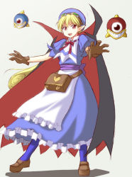 Rule 34 | 1girl, blonde hair, blue hat, cape, gloves, hat, heart, loafers, long hair, marivel armitage, open mouth, pantyhose, pointy ears, red eyes, shoes, solo, utomo, very long hair, wild arms, wild arms 2