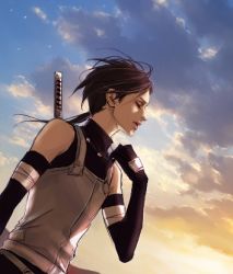 Rule 34 | 1boy, elbow gloves, gloves, lily (artist), lowres, male focus, naruto, naruto (series), outdoors, sky, solo, sword, uchiha itachi, weapon