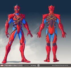 Rule 34 | 1boy, 2020, armor, artist name, commentary, concept art, copyright name, dave rapoza, english commentary, full armor, highres, logo, male focus, marvel, playstation logo, spider-man, spider-man (2018 game), spider-man (series)