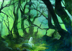 Rule 34 | 1girl, forest, ghost, green theme, lack, nature, original, scenery, solo, tree