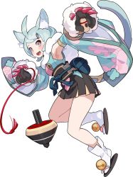 Rule 34 | 1girl, :3, ahoge, animal ear fluff, animal ears, aqua hair, aqua shirt, aqua sleeves, arm up, armpits, artist request, bell, black gloves, black skirt, blush, bob cut, breasts, brown footwear, cat ears, cat girl, cat tail, claw (weapon), detached sleeves, fang, fanny pack, female focus, fish hair ornament, floral print, from behind, from side, full body, fur-trimmed gloves, fur collar, fur trim, gloves, hair ornament, hairclip, hand up, happy, highres, holding, japanese clothes, jingle bell, jumping, leg up, light green hair, looking at viewer, mew (world flipper), miniskirt, non-web source, official art, open mouth, outstretched arm, pleated skirt, sandals, sash, shirt, short hair, sidelocks, skirt, sleeveless, sleeveless shirt, small breasts, smile, socks, solo, spinning top, string, swept bangs, tabi, tachi-e, tail, transparent background, wavy mouth, weapon, white socks, wide sleeves, world flipper, yellow eyes