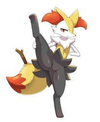 Rule 34 | 1girl, :3, animal ear fluff, animal ears, animal feet, animal hands, animal nose, black fur, body fur, braixen, closed mouth, creatures (company), female focus, flat chest, fox ears, fox girl, fox tail, full body, furry, furry female, game freak, gen 6 pokemon, groin, hands up, happy, looking at viewer, nintendo, no pussy, pokemon, pokemon (creature), red eyes, shiny skin, smile, snout, solo, split, spread legs, standing, standing on one leg, standing split, sum (ganach24), tail, white fur, yellow fur