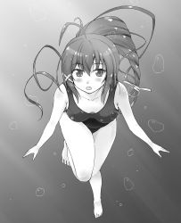 Rule 34 | 10s, 1girl, bad id, bad pixiv id, greyscale, highres, i-168 (kancolle), kantai collection, long hair, monochrome, one-piece swimsuit, personification, ponytail, school swimsuit, swimsuit, underwater, yuuki kazuhito
