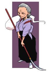 Rule 34 | 1girl, genderswap, genderswap (mtf), konpaku youki, konpaku youki (ghost), naginata, old, old woman, onikobe rin, polearm, simple background, solo, touhou, weapon