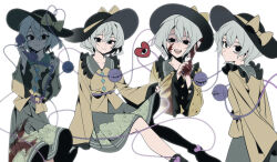 Rule 34 | 1girl, absurdres, black headwear, blood, blood on face, bow, buttons, corded phone, diamond button, floral print, frilled shirt collar, frilled sleeves, frills, hat, hat bow, highres, kiliko-san, komeiji koishi, light green hair, looking at viewer, multiple views, phone, rose print, smile, third eye, touhou, wavy hair, white background, wide sleeves