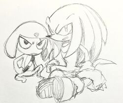 alien amberday0128 crossover echidna_(animal) fang frog giroro gloves helmet keroro_gunsou knuckles_the_echidna long_hair scar sega shoes sitting smile smirk soldier sonic_(series) traditional_media