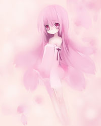 Rule 34 | detached sleeves, dress, long hair, original, petals, pink eyes, pink hair, saibashi, solo