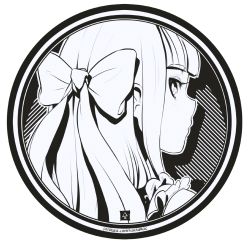 Rule 34 | 1girl, aurahack, from behind, greyscale, hair ribbon, highres, looking back, monochrome, original, ribbon, signature, solo, transparent background, watermark, web address